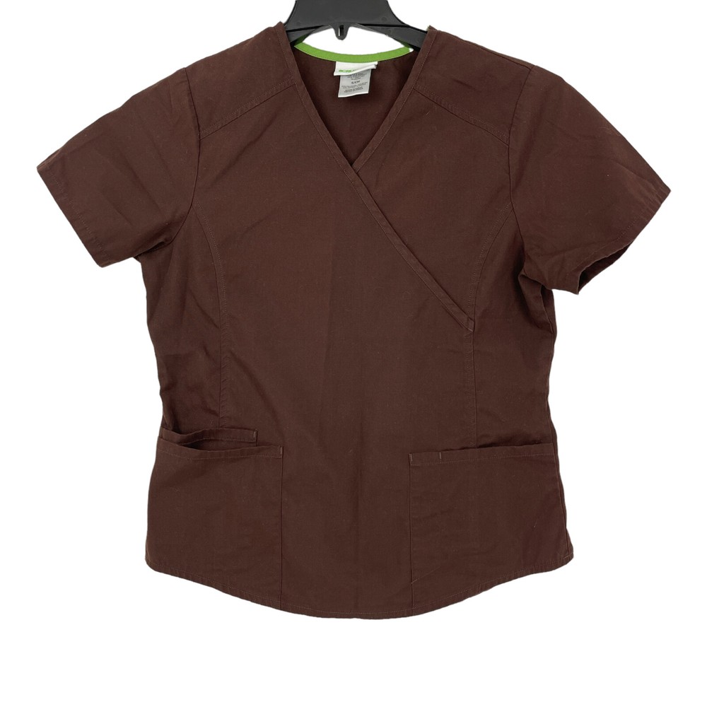 Scrub Star Scrub Top Womans Size S With Pockets Solid Brown