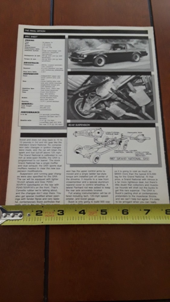 1987 BUICK GRAND NATIONAL GNX ORIGINAL ARTICLE