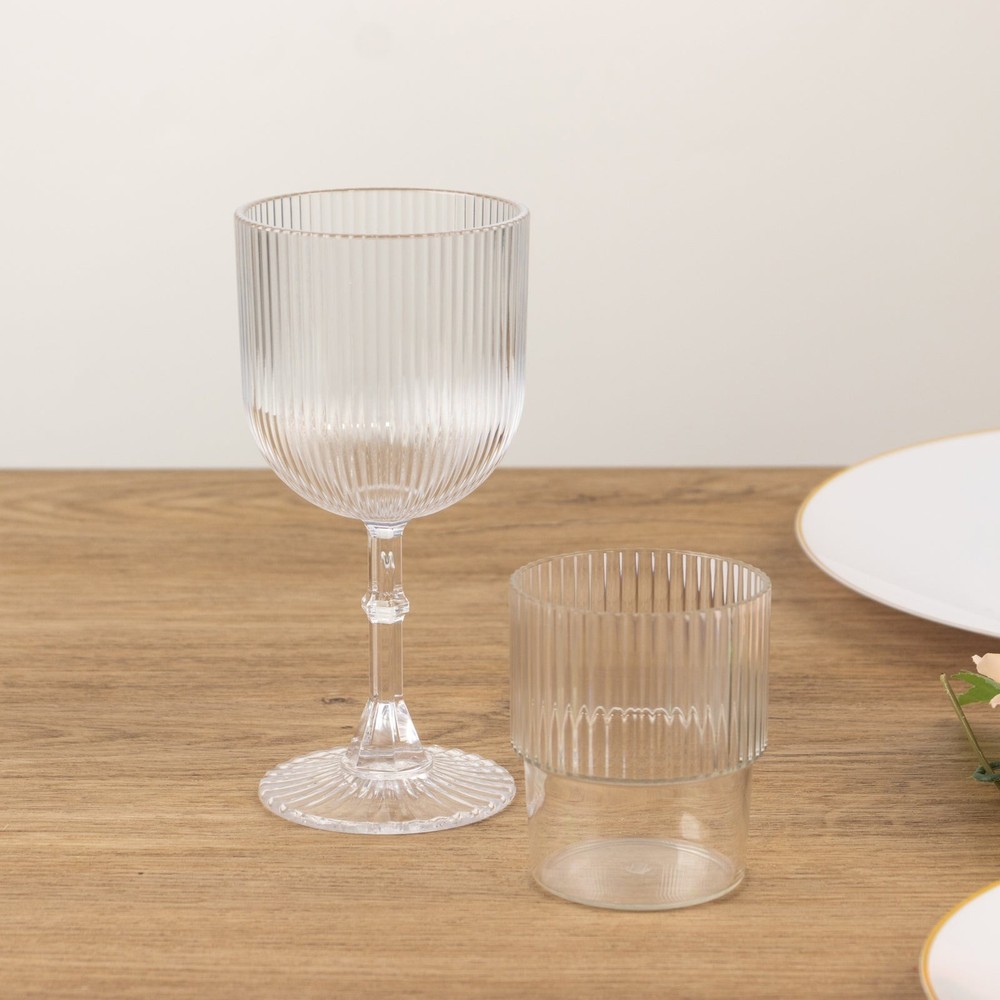 12 CLEAR Stackable Ribbed Reusable Plastic cups Party Centerpieces
