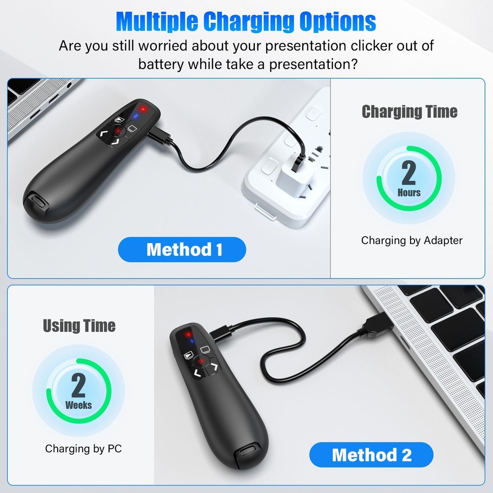 USB C Presentation Clicker Wireless Presenter Remote Rechargeable RF 2.4GHz