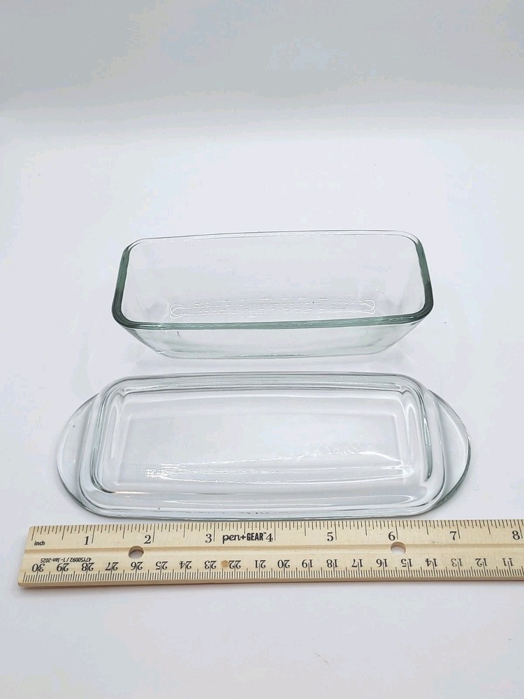 Vintage Clear Glass Butter Dish 2pc 7" Rectangular Pressed Glass Anchor Hocking