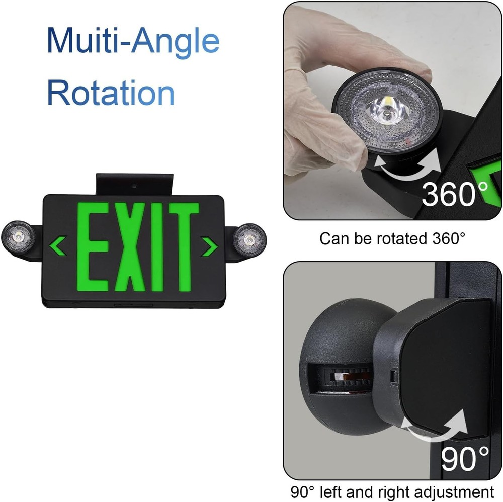 TANLUX 6pk Green Exit Sign with Emergency Lights, LED Emergency Exit Light