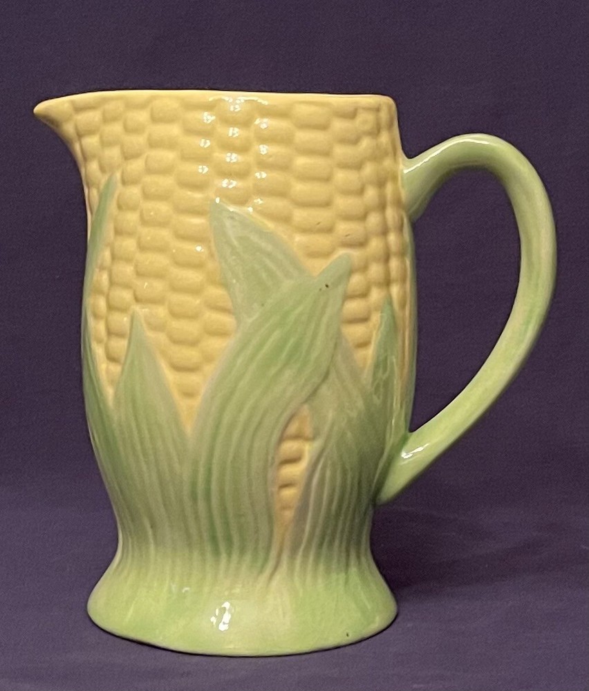 Corn Cob Ear Pitcher & Matching Mugs, Ceramic Pottery. Preowned Good Condition