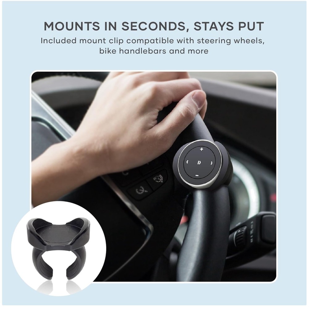 Bluetooth Media Button with Steering Wheel Mount