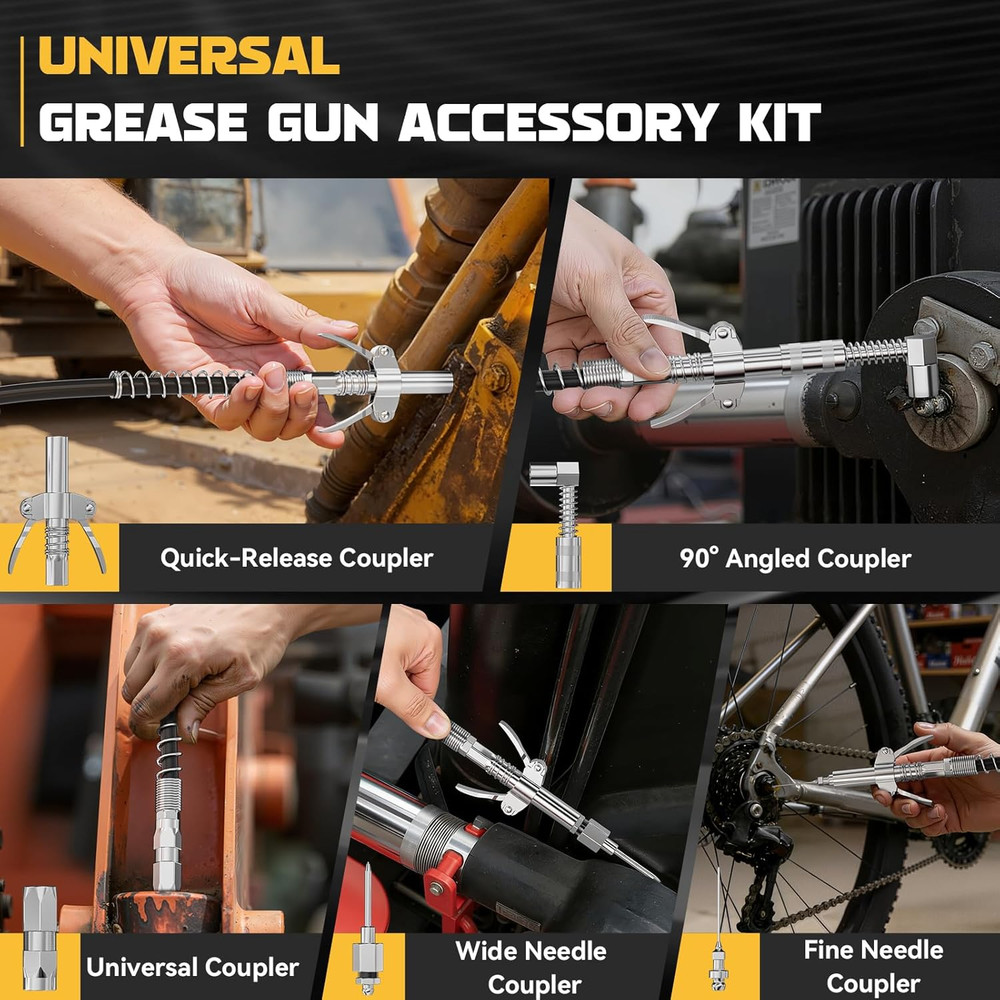 Grease Gun Accessory Kit, Includes Quick-Release Coupler, 90 Degree Grease Gun C