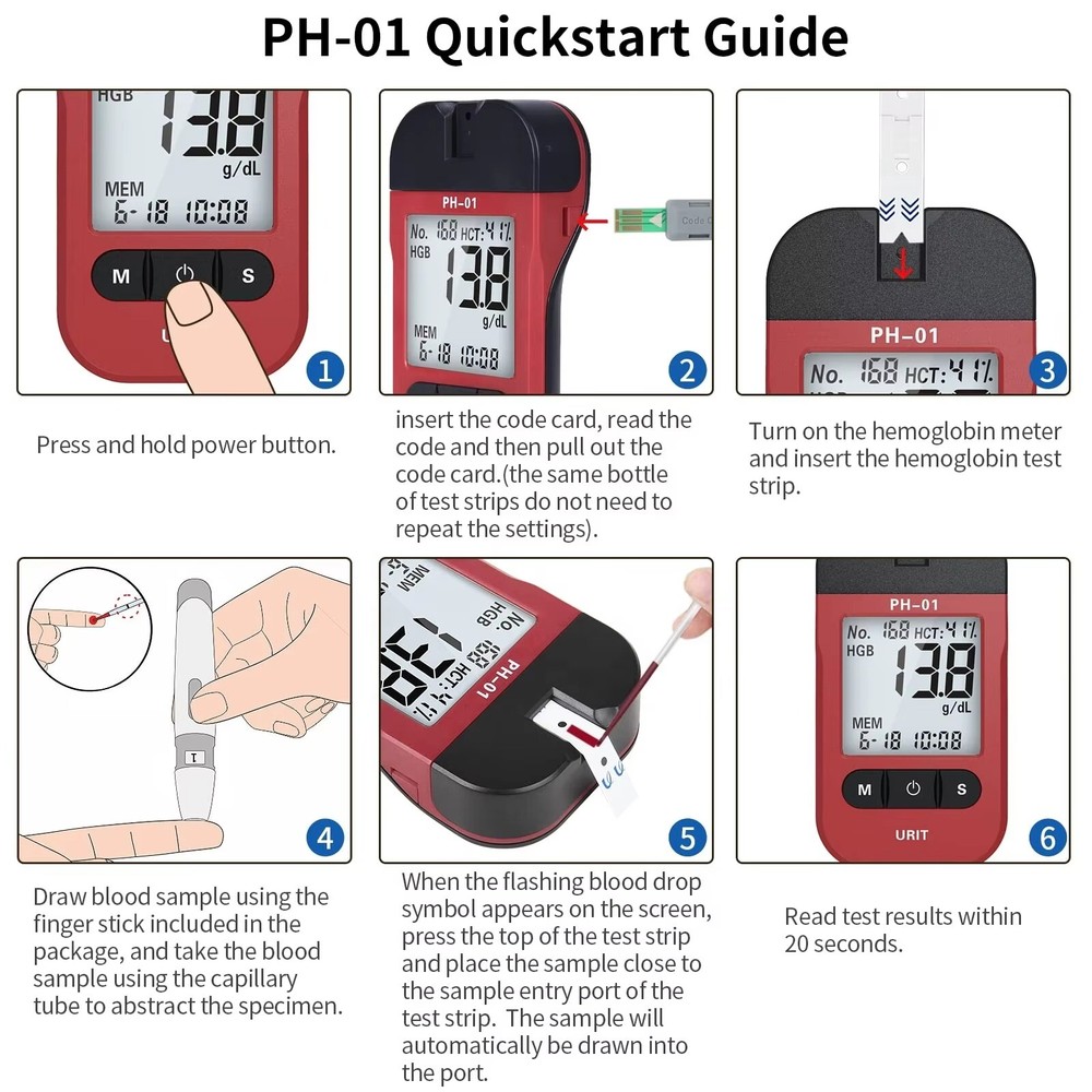 Home Hemoglobin Test Meter with 50 Test Strips Kit Easy Use Hemoglobin Test..46