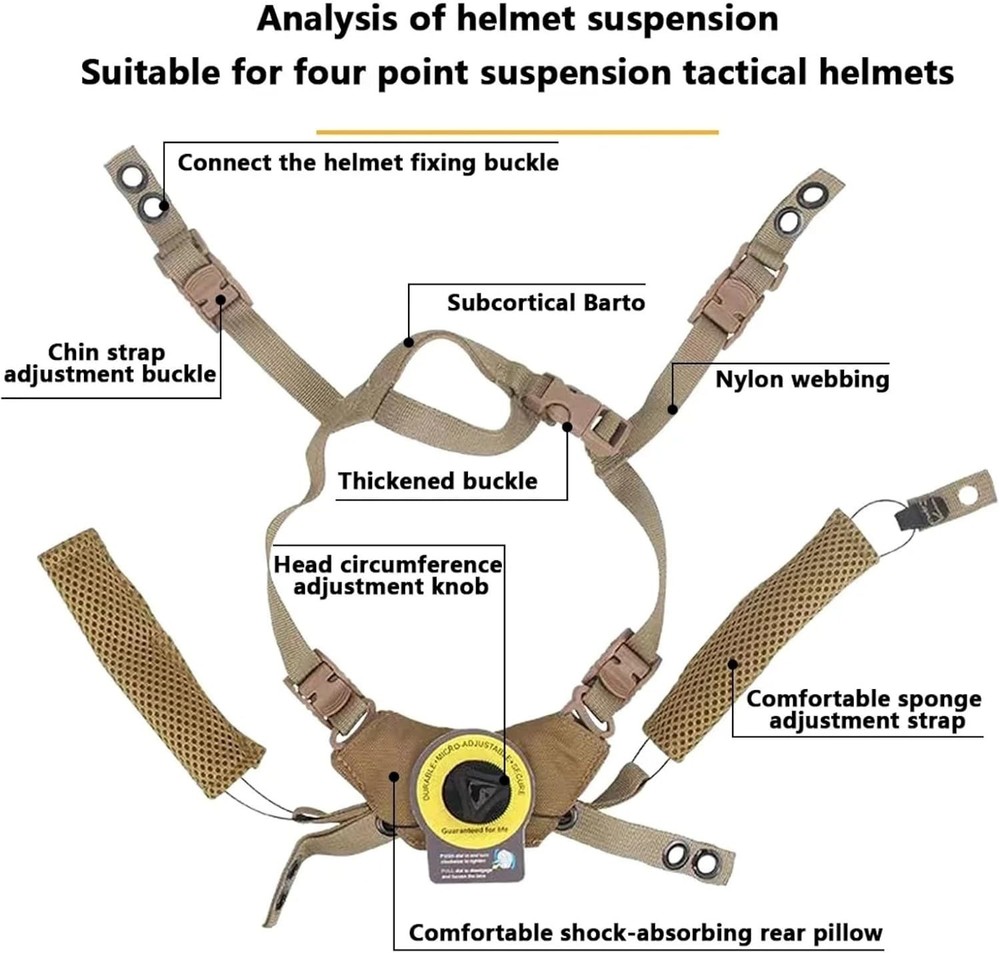 Tactical Helmet, Dial Suspension System Chin Strap-Helmet Strap - Tan
