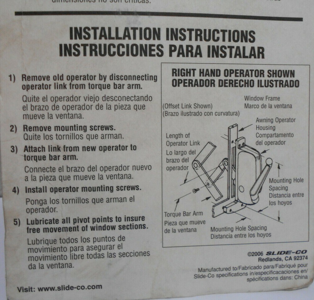 Awning Window Operator, Air Control Keller, Right-Hand 171135