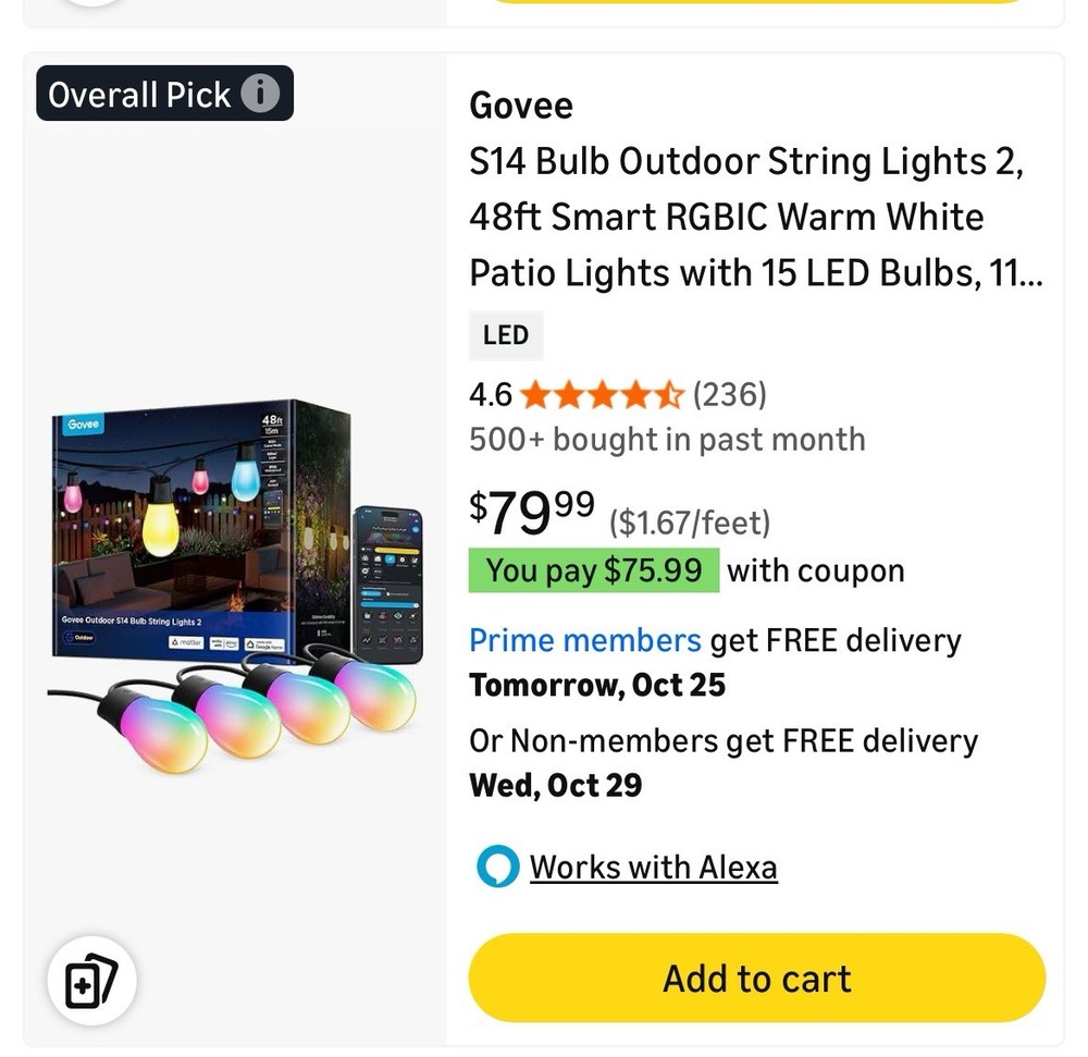 Govee Black RGBIC Waterproof S14 Bulb String Lights App Control
