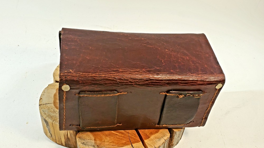 Antique leather ammunition box