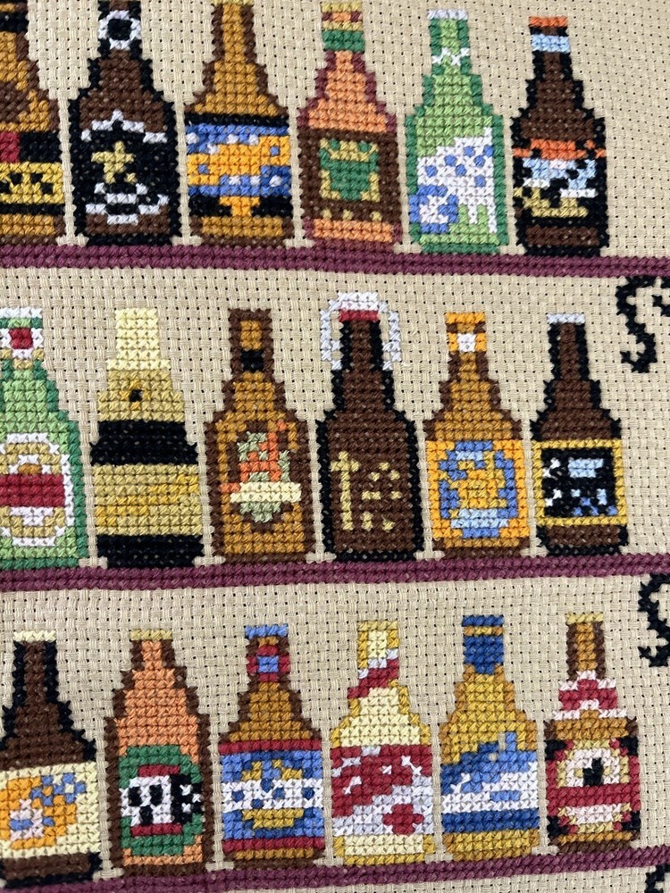 completed finished cross stitch Various drinks 12''x 24'' Gift