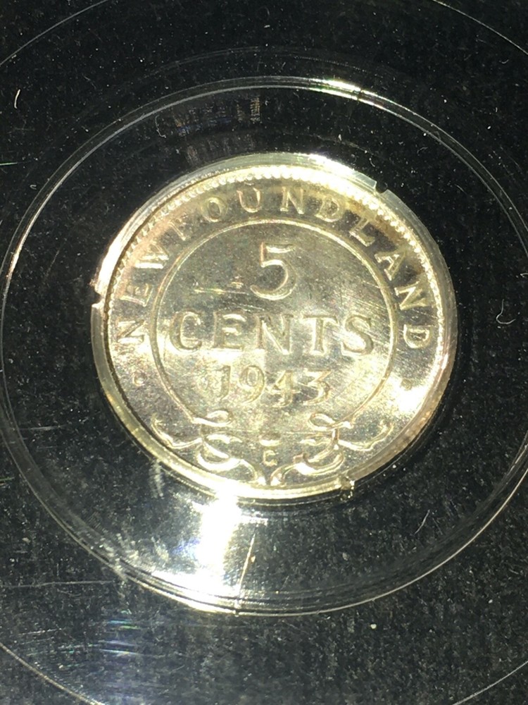 1943c, CCCS Graded Newfoundland Five Cent, **MS-64**