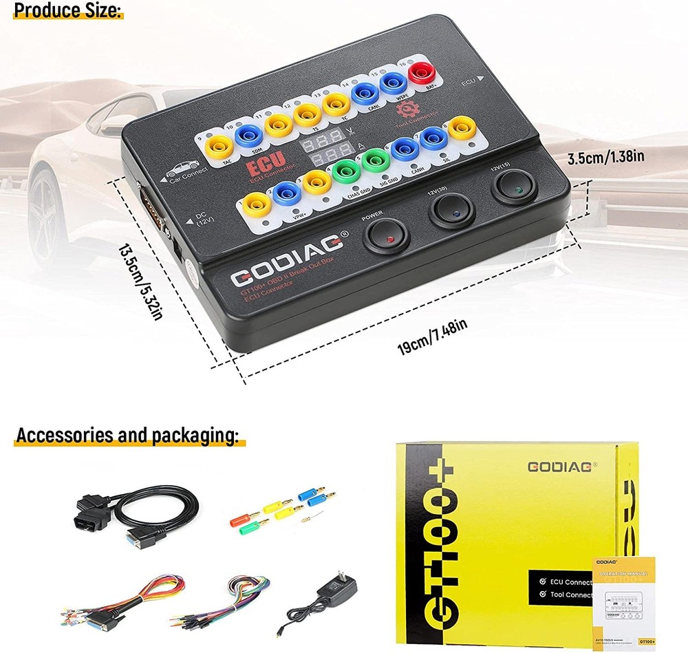 GODIAG GT100+ Pro OBDII Breakout Box E-CU Connector Electronic Current Display