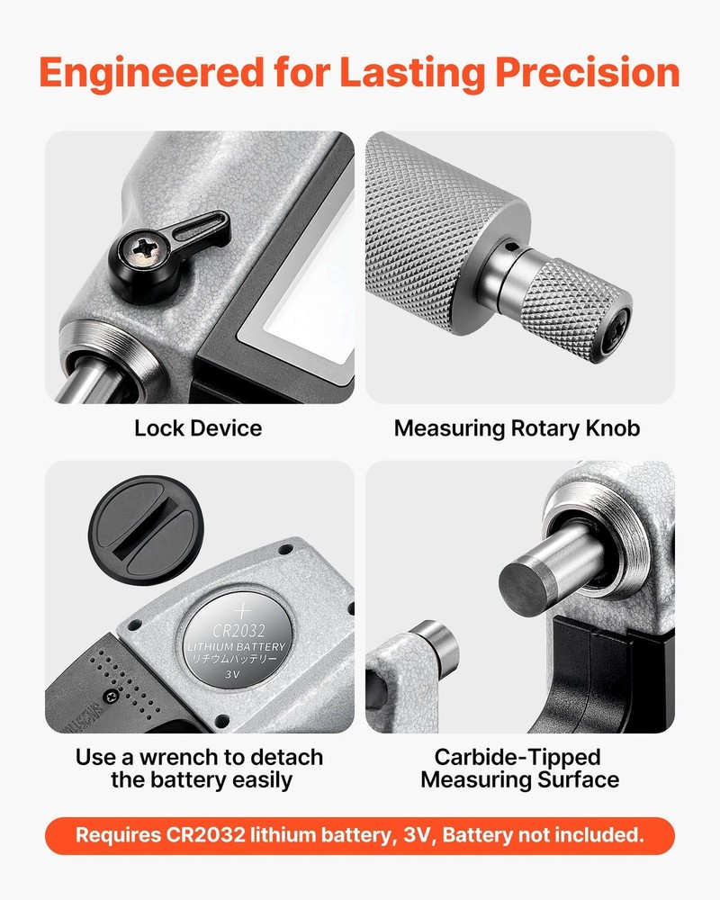 Digital Micrometer Set 0-1" LCD Ultra-Precision Carbide Tip Case