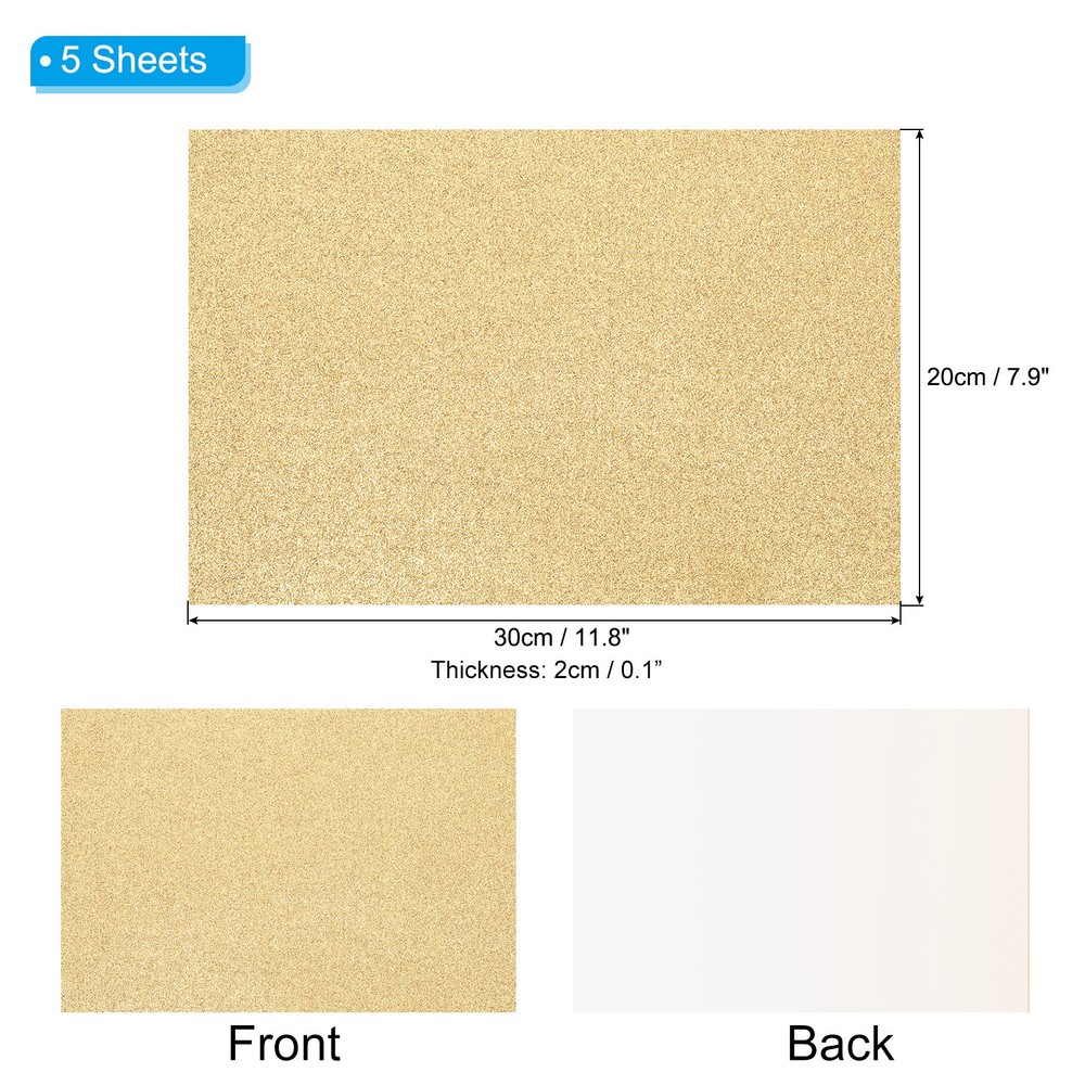 5 Sheets 2mm Glitter Foam Sheet EVA Paper with Back Adhesive, Light Gold