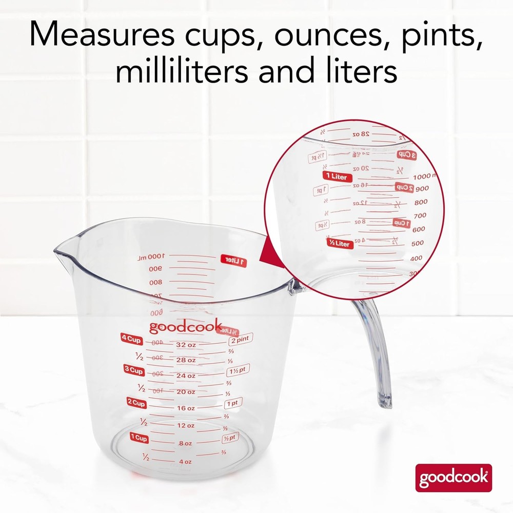 Everyday 4-Cup Liquid Measuring Cup, Clear Plastic with Easy-to-Read Markings
