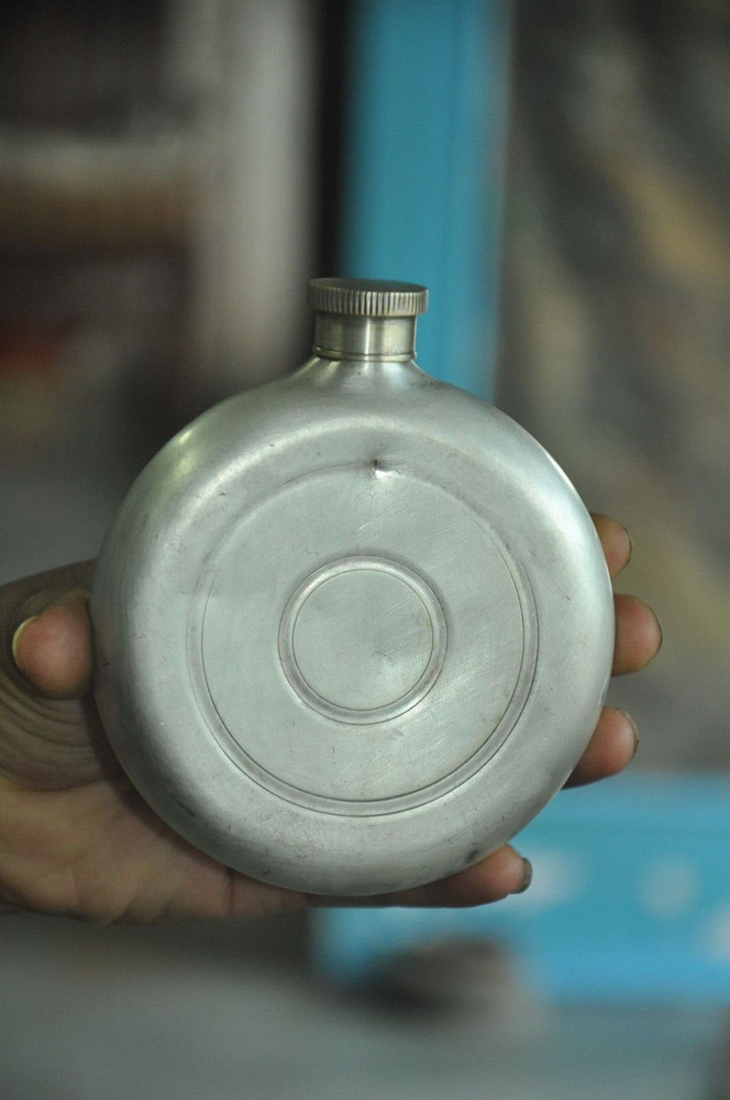 Vintage Silver Plated Brass Fine Handcrafted Round Shape Bottle