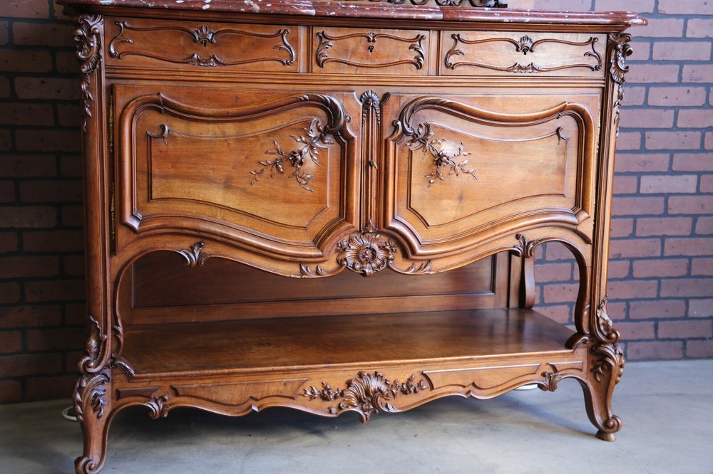 Louis XV Vaisselier ~ Server ~ Marble Top Buffet ~ Antique Rococo Sideboard