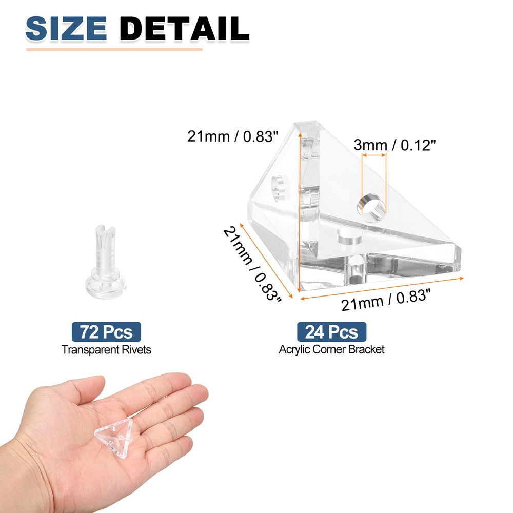 24pcs acrylic corner bracket, triangular corner connector with rivets