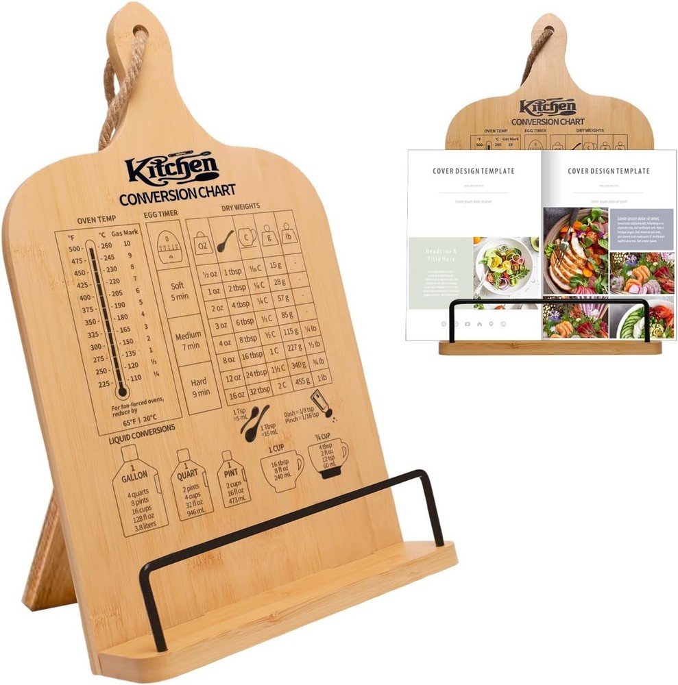 Compact Bamboo Cookbook Holder - Adjustable and Space-Saving Kitchen Essential