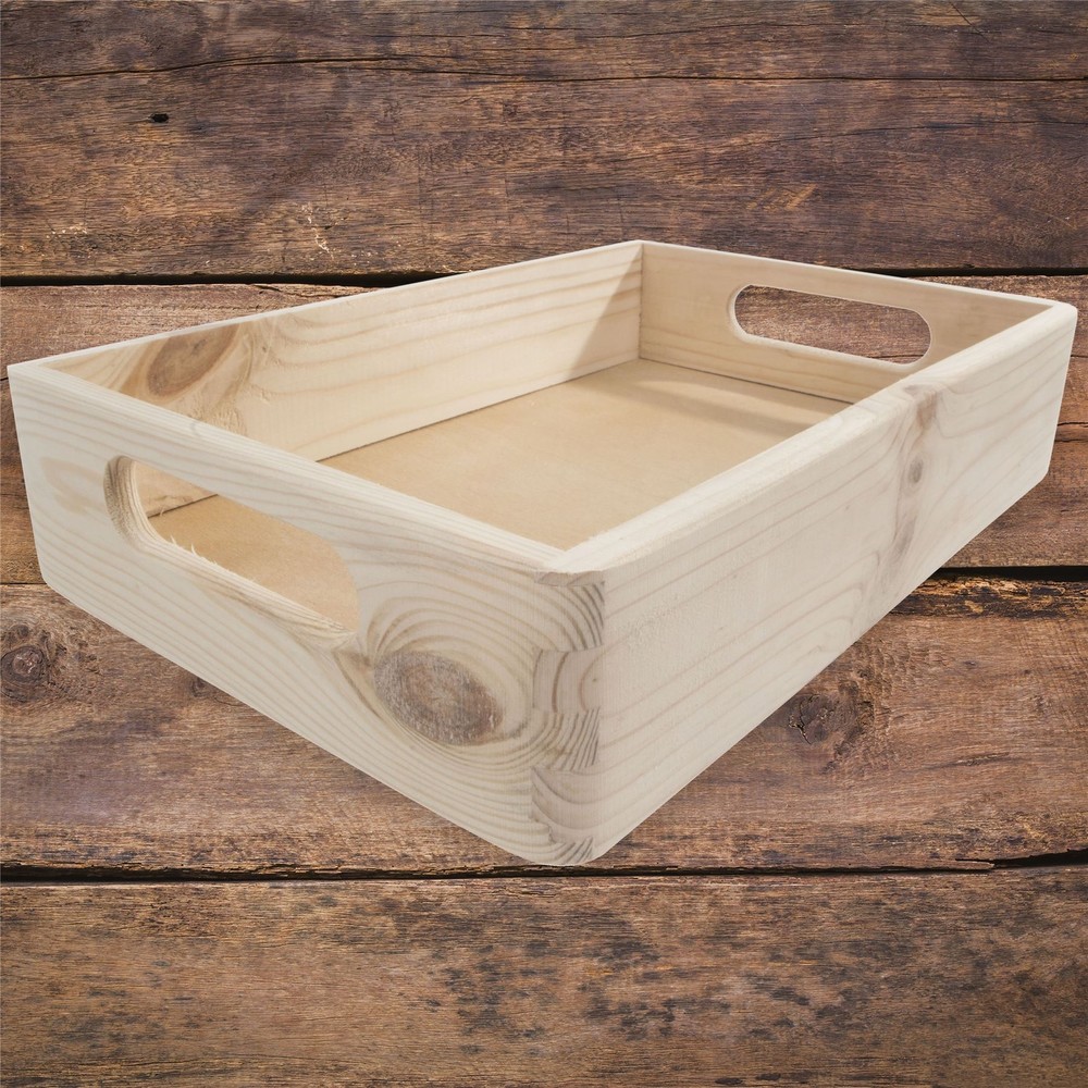 Stackable Decorative Shallow Non-lidded Open Top Wooden Crate Box 30x20x7 cm