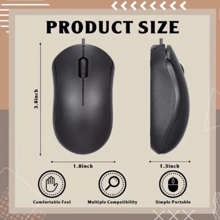 Xuhal 50 Pcs Black Wired Mouse Bulk 1000 DPI 3 Button Corded Computer Mouse Slim