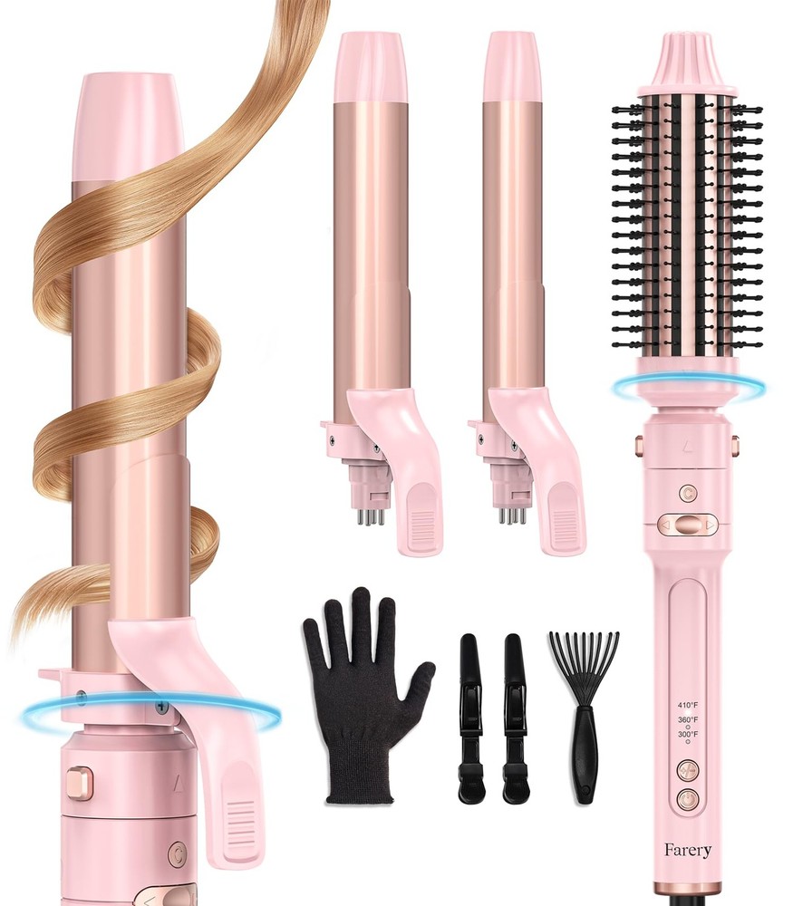 3-in-1 Interchangeable Automatic Rotating Curling Iron & Thermal Brush Set, 1...