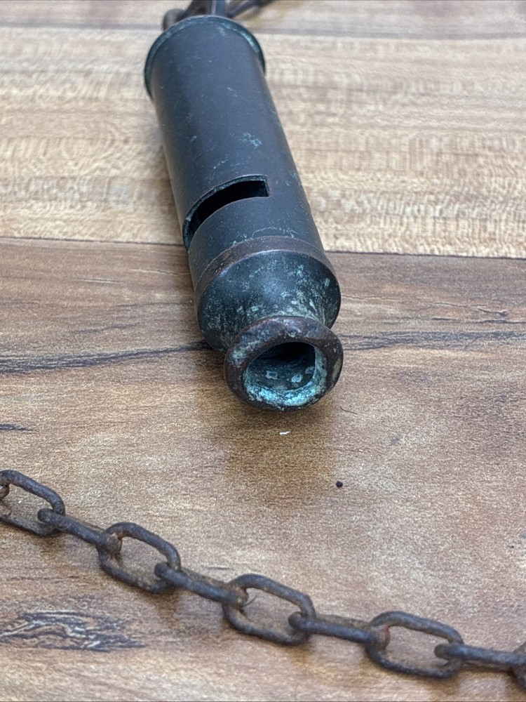 US WW1 Brass Trench Whistle With Chain & Hook UNMARKED