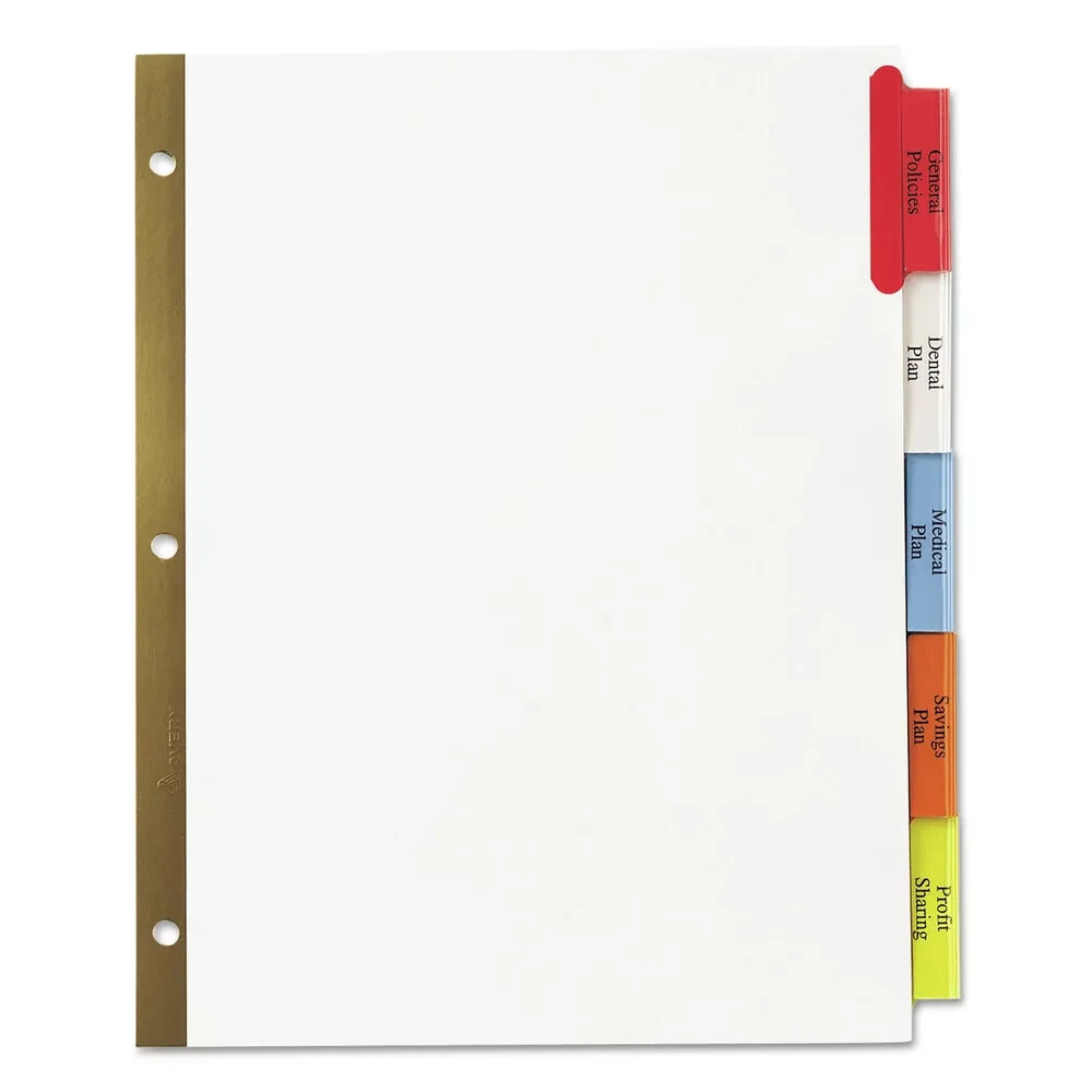 Avery 11121 5-Tab Insertable Big Tab Dividers - White/Assorted Tabs