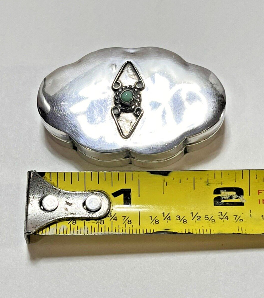 Sterling Silver Pill Box Turquoise Stone 8.5 Gr. No Monogram.