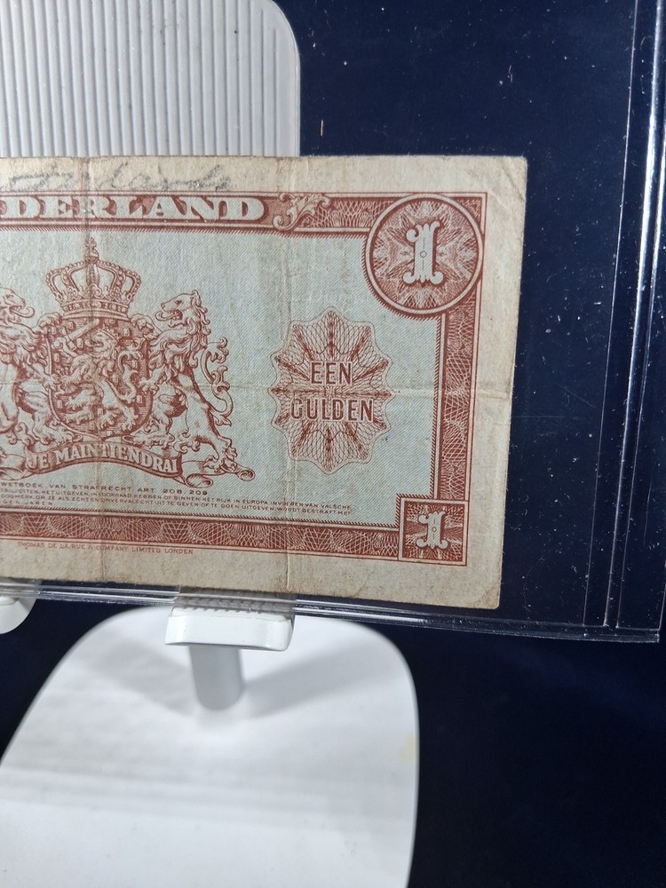 1945 NETHERLAND 1 GULDEN BANKNOTE MOUNT BILJET