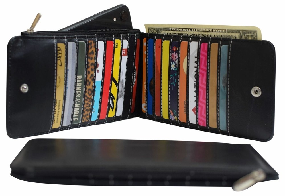 Marshal Womens Walllet RFID Blocking Bifold Multi Card Case Wallet with 2 Zipper