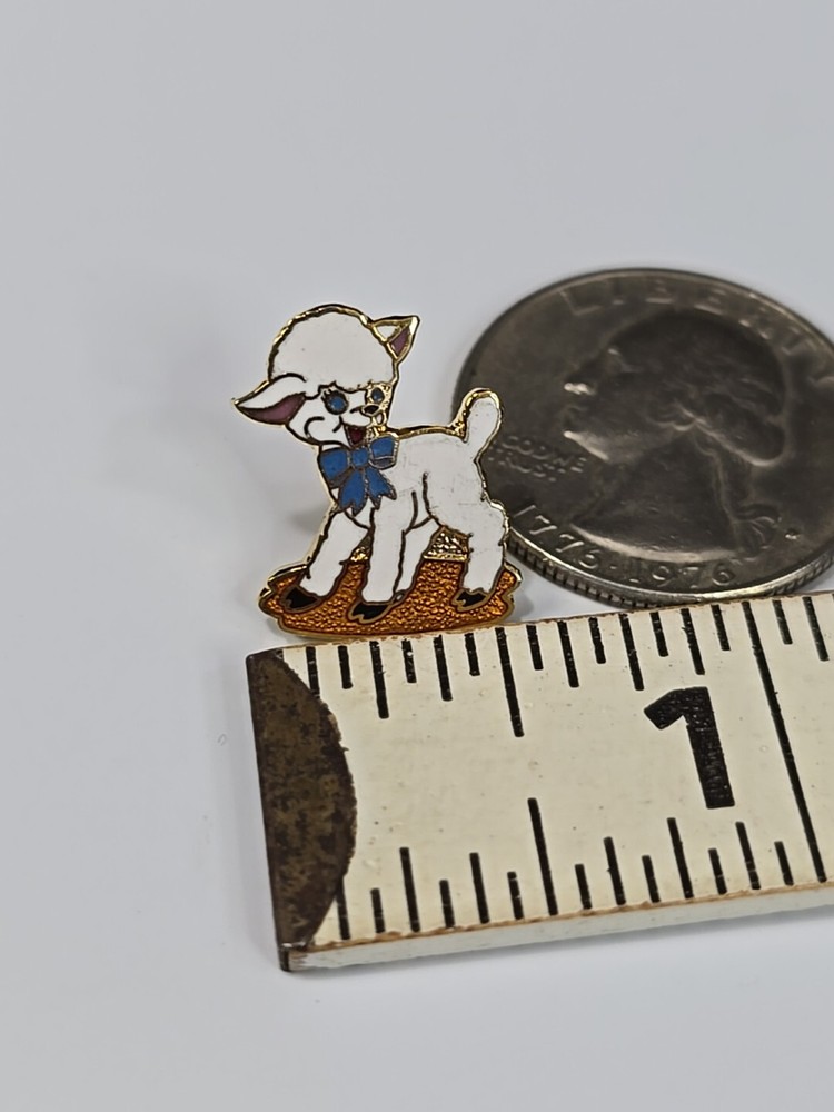 Lamb With Blue Bow Lapel Pin Small Size