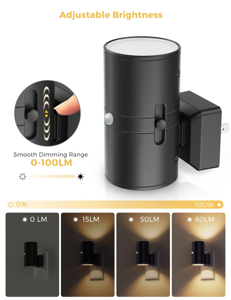 Motion Sensor Night Light Plug in, 2 Pack, Motion Activated Night Light, 0-10...