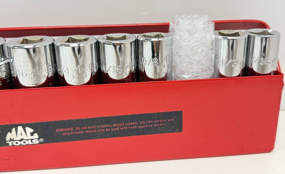 Mac Tools 11Pc SAE Deep Socket Set 1/2" Drive 12 Pt 7/16"-1 1/8" (Missing 9/16)