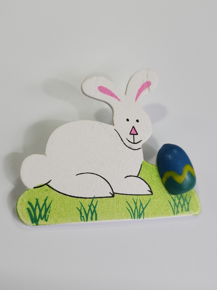 White Rabbit & Easter Egg Lapel Pin Wooden Large Size