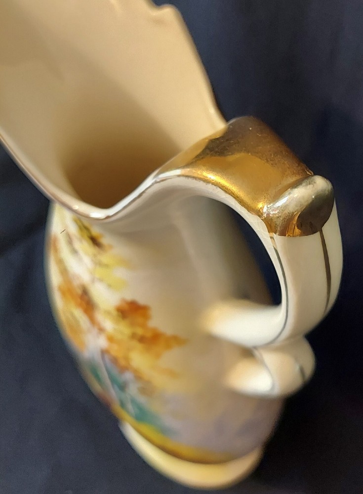Handpainted Pitcher Swan Bridge Maple Trees