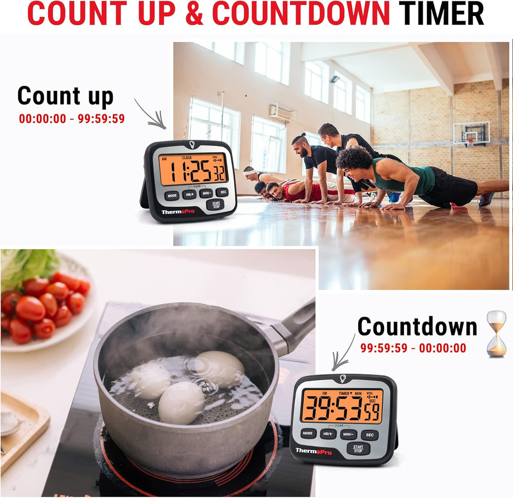 TM01 Kitchen Timers for Cooking with Count up Countdown Timer, Digital Timer for