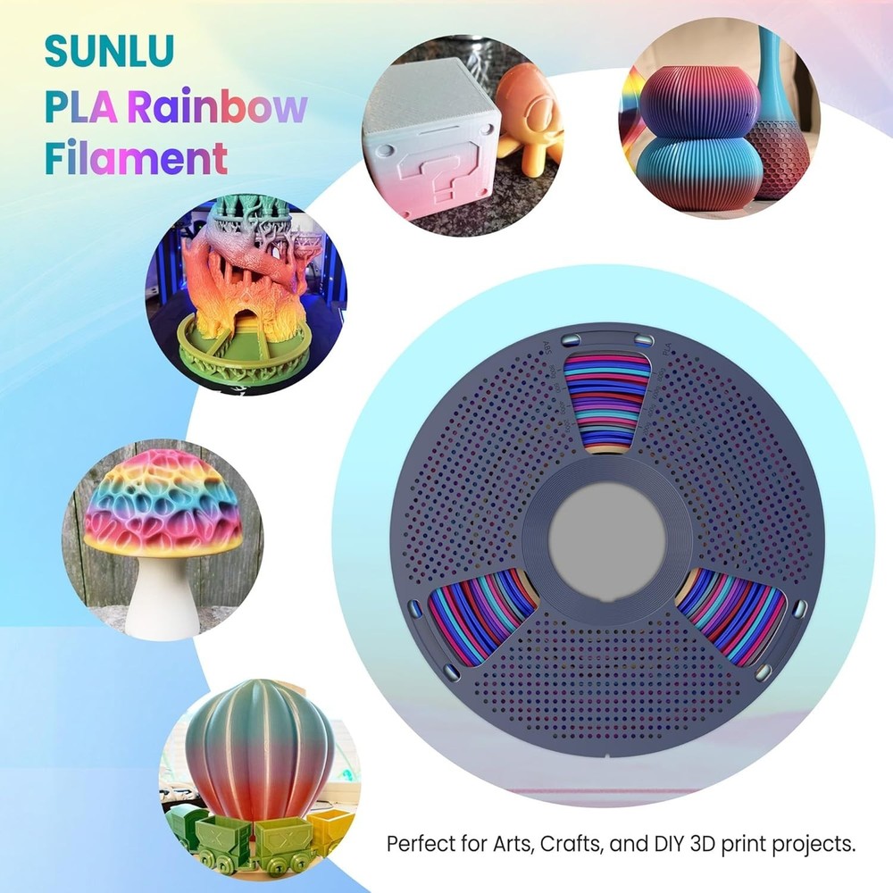 250g Rainbow PLA 3D Printer Filament Bundle Multicolor, Neatly Wound Gradient...