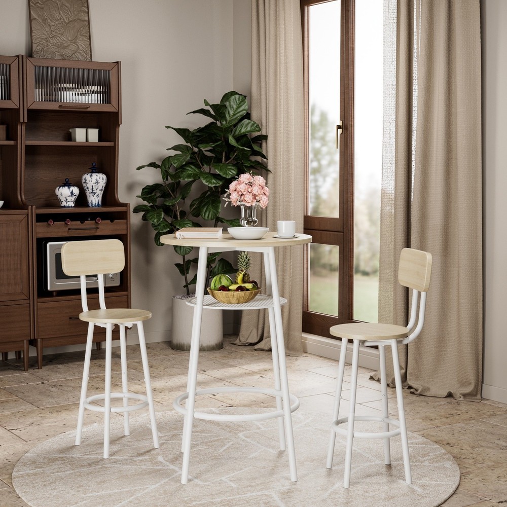 Modern 3 Piece Bar Table Set Counter Height Dining Kitchen Table w/ 2 Bar Stool