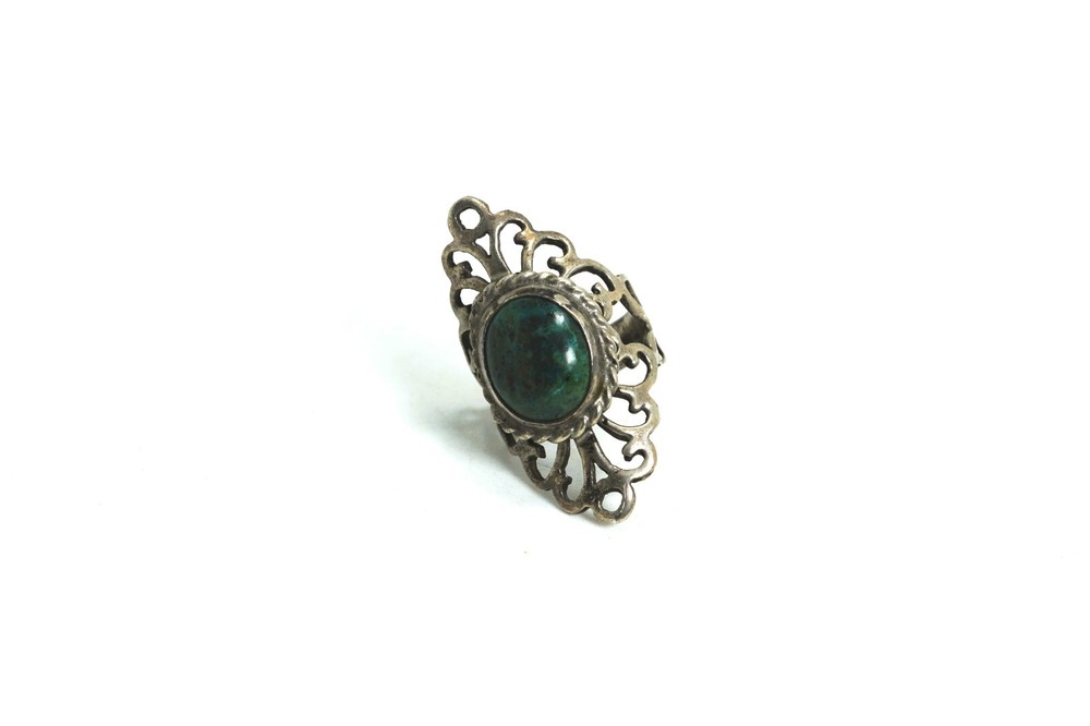 Vintage Mexico Sterling Silver & Chrysocolla Ring, Size 4 1/2