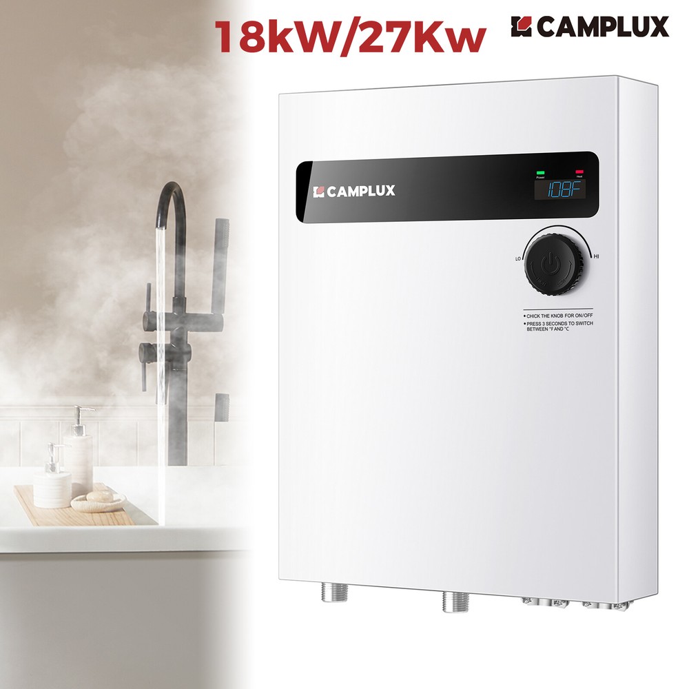 Camplux Electric Tankless Water Heater 18kW 27kW Instant Hot for Shower Bathroom
