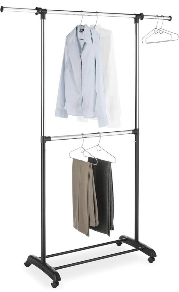 Adjustable 2-Rod Garment Rack - Rolling Clothes Organizer
