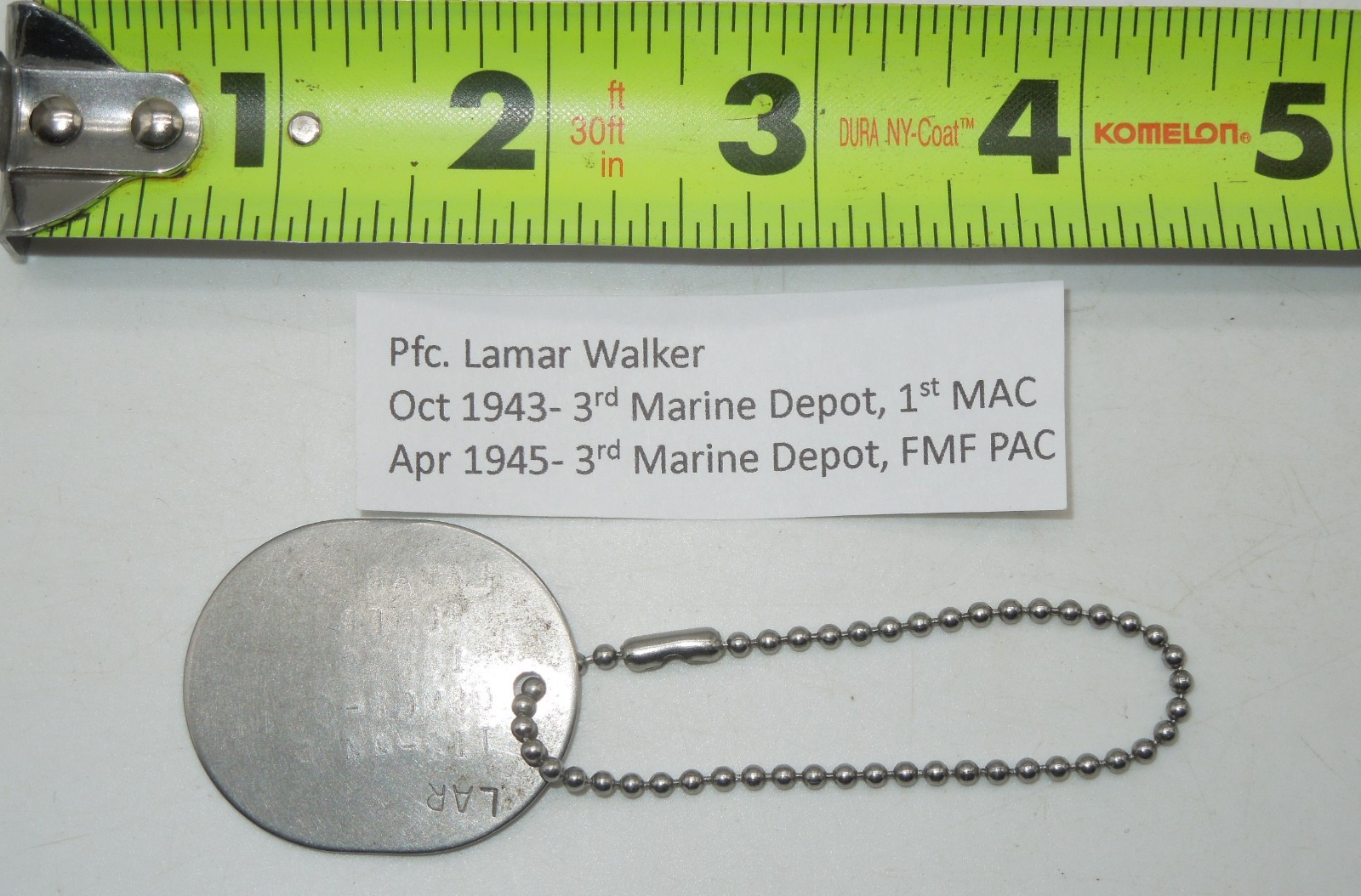 Orig WWII USMC Walker Marine Depot 1 MAC FMF PAC Dog Tag 1944 DTB2