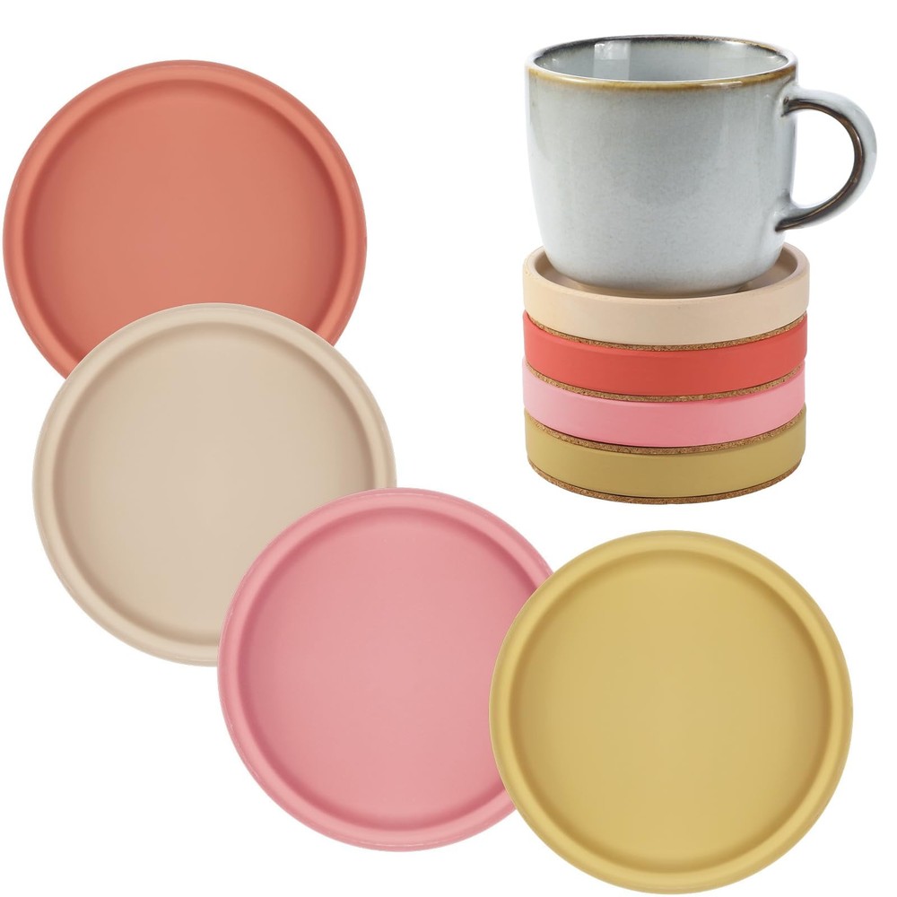 Hushee Ceramic Absorbent Coaster Set of 4 Stackable Round Drink Multi Colors
