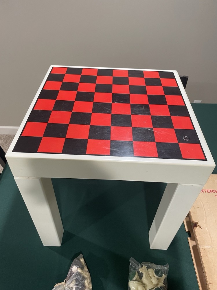Vintage Parsons Plastic Chess/Checker Square Table With Pieces USA