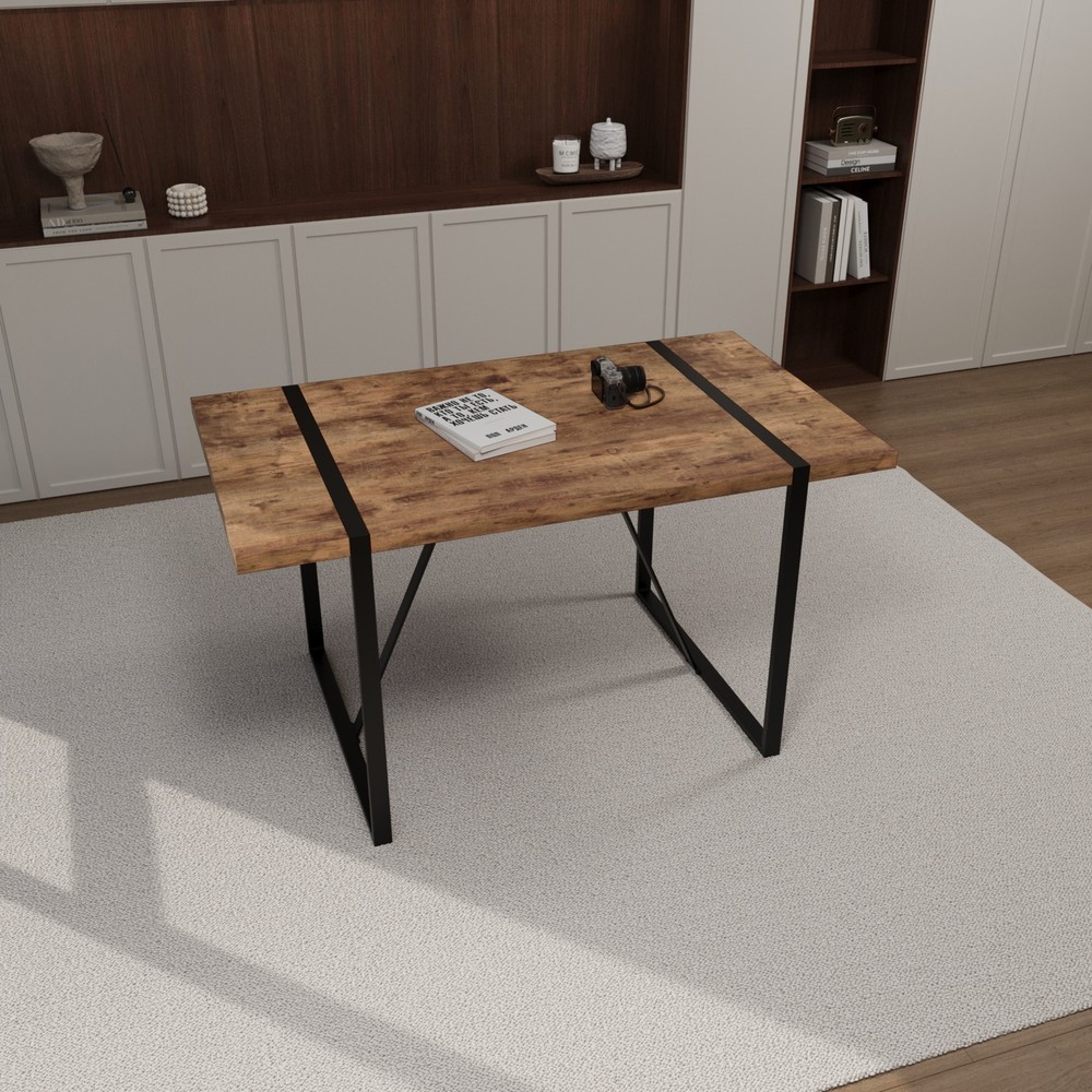 55 " dining table modern rural industrial rectangular MDF dark wood, 4-6 peopl