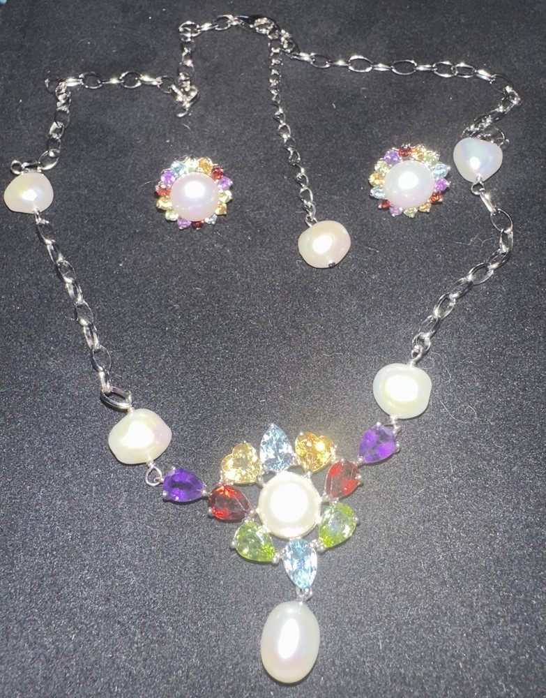 Ross Simons Multicolor Gemstone & Pearl 925 Silver Beaded Set