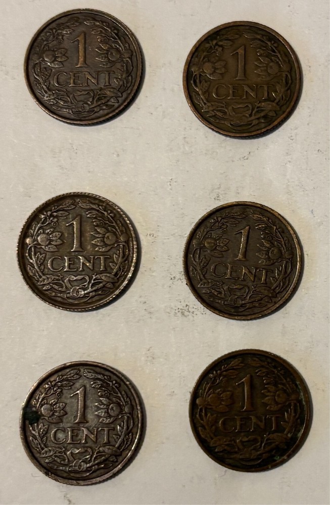 (6) 1920's Netherlands One Cent lot 358