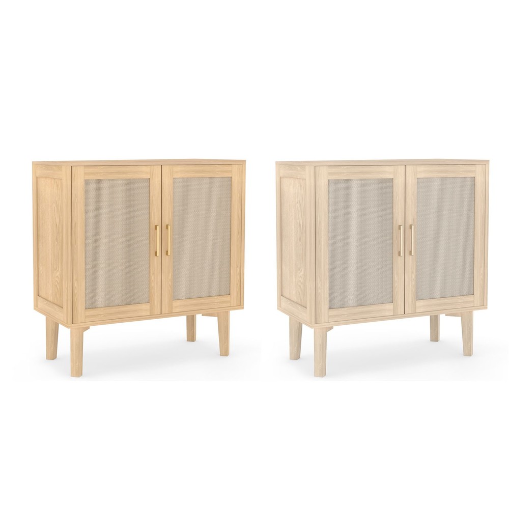 Rattan Decor Buffet Cabinet Solid Wood Feet Storage Dining Room